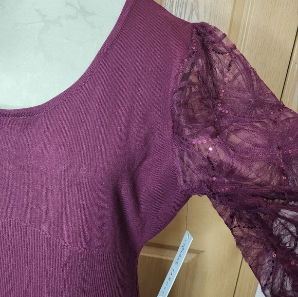 Lace Sleeve Ribbed Midi Dress Size XL - Wine Fall / winter plus size - Picture 7 of 16